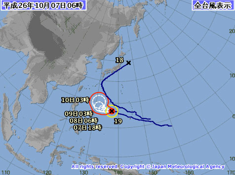 台風19号米軍気象庁進路予想