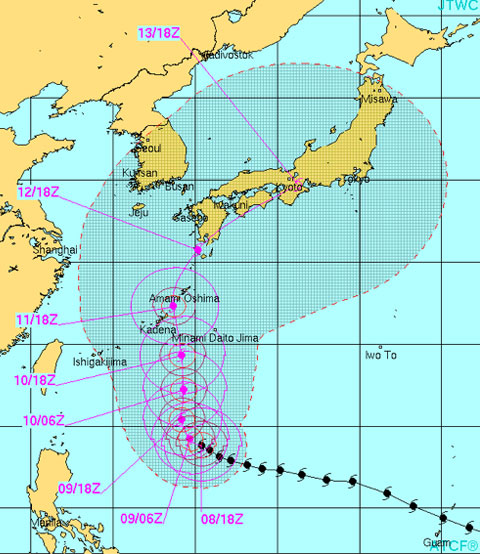 台風19号米軍進路予想10月9日
