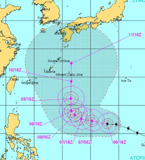 台風19号米軍進路予想図
